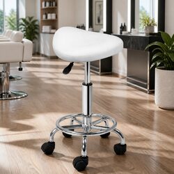 Salon Stool Saddle Chair with Adjustable Height and Chrome Base