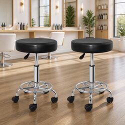 Black Adjustable Round Swivel Salon Stools Set of 2