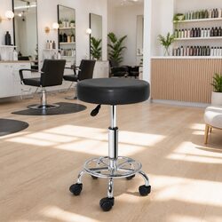 Round Swivel Salon Stool with Castor Wheels in Black