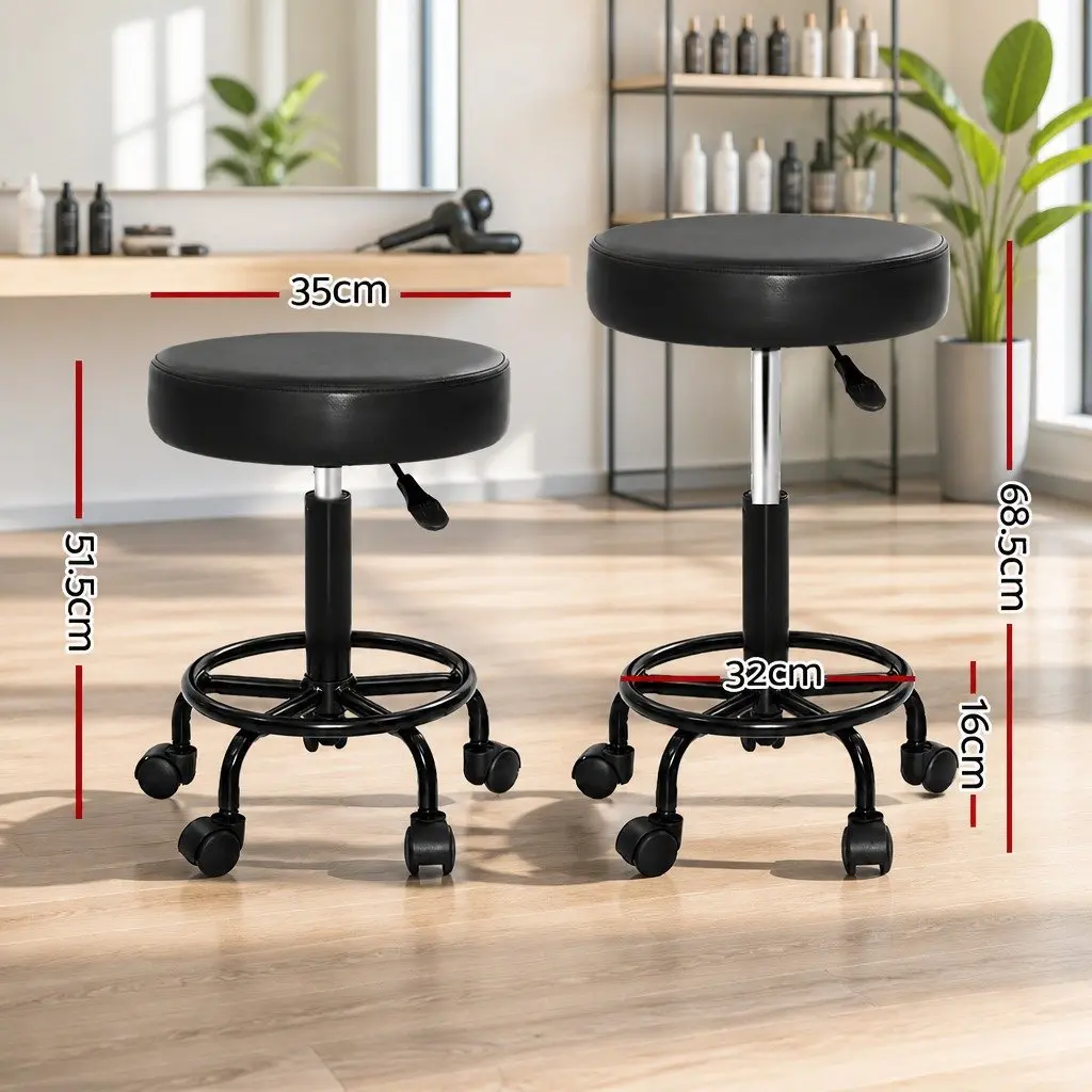Salon Stool Adjustable Height Round Swivel Chair Black PU Leather 360 Rotating