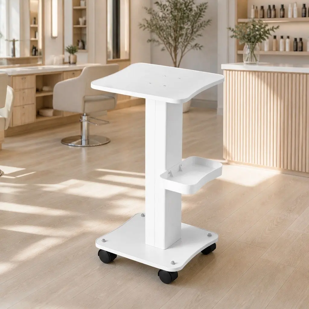 Salon Trolley Rolling Storage Tray Metal Frame White 37.5cm x 34cm x 67.5cm
