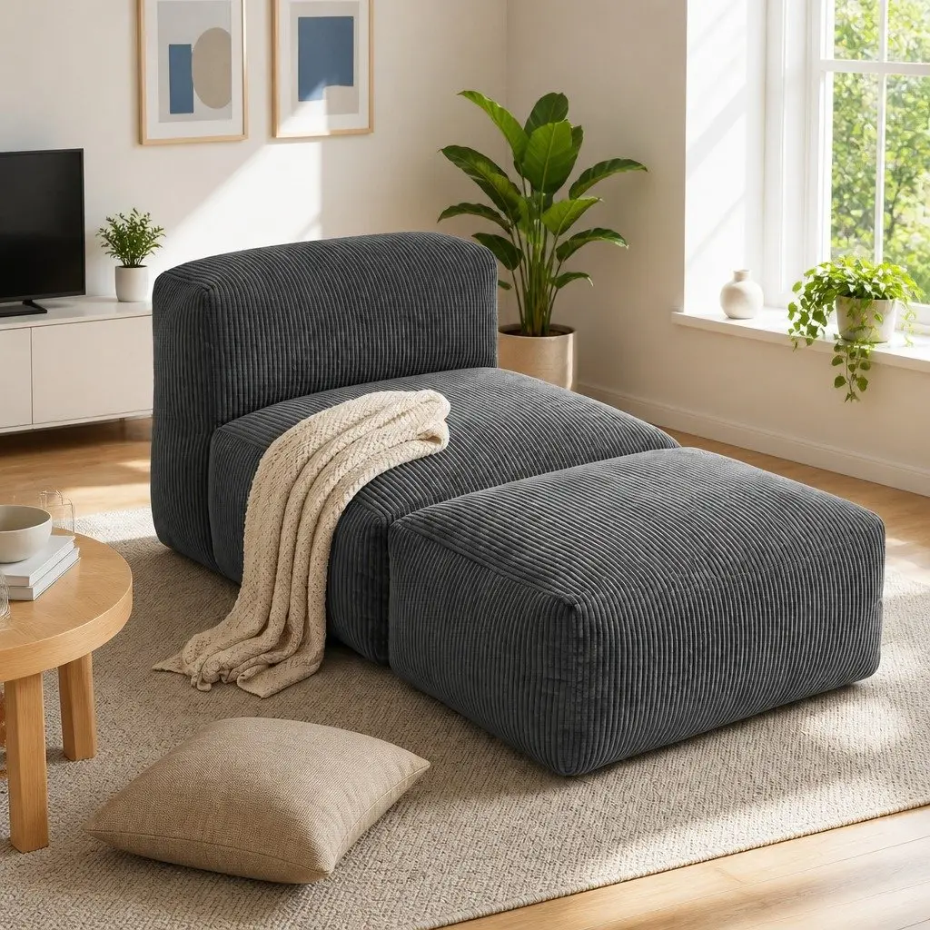 Foldable Bean Bag Sofa Bed Compact Boneless Chair Grey