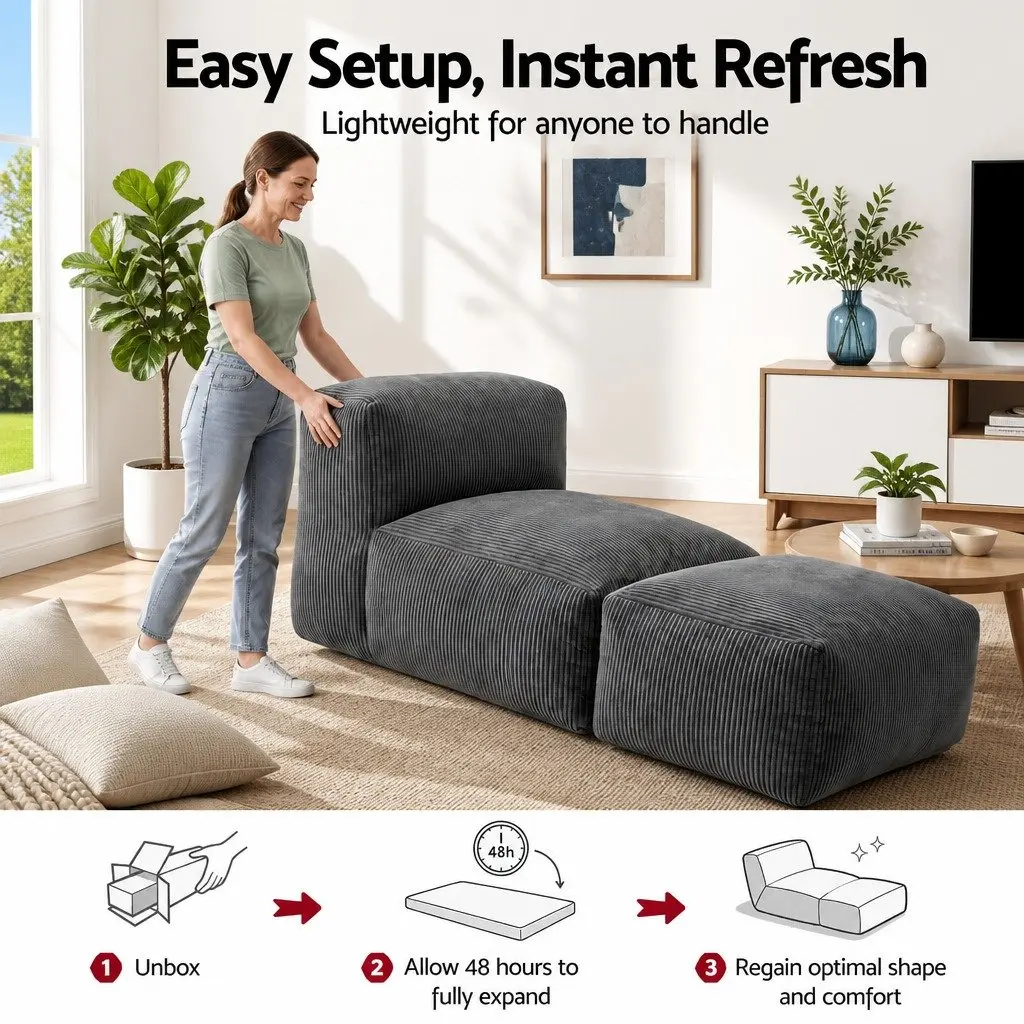 Foldable Bean Bag Sofa Bed Compact Boneless Chair Grey