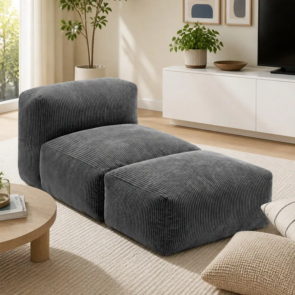 Foldable Bean Bag Sofa Bed Compact Boneless Chair Grey
