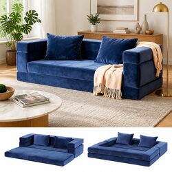 Convertible Sofa Bed with Velvet Cover and Foam Support