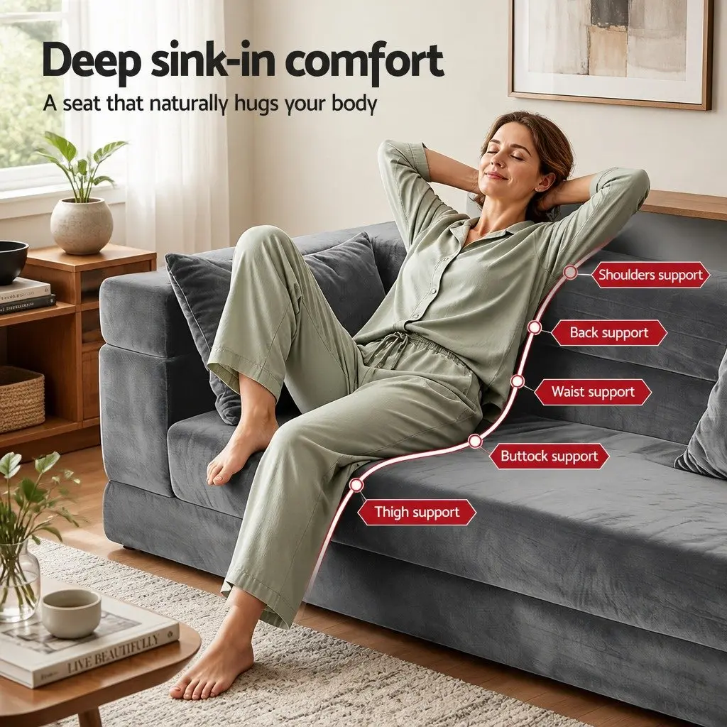 Convertible Folding Sofa Bed Pull Out Mattress Foldable Lounge Couch Grey
