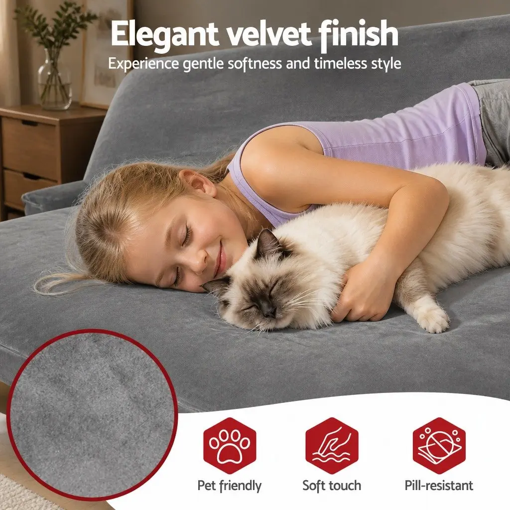 Convertible Folding Sofa Bed Pull Out Mattress Foldable Lounge Couch Grey