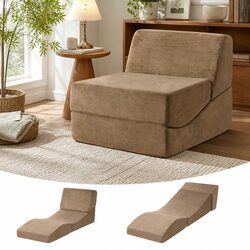Folding Sofa Bed with Armless Design in Brown Velvet