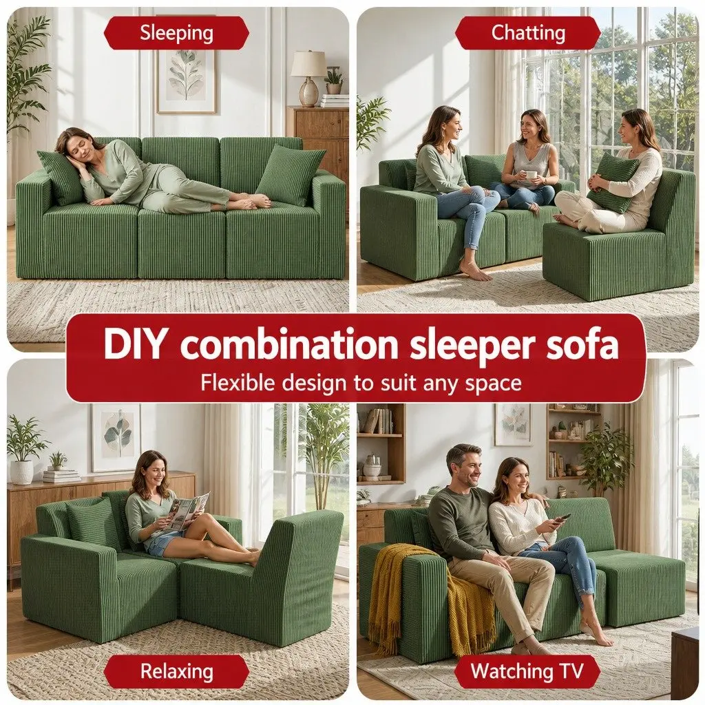 Modular 3-Seater Sofa Bed with High-Density Foam