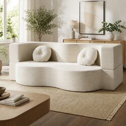 Convertible Sofa Bed in Beige with Corduroy Fabric