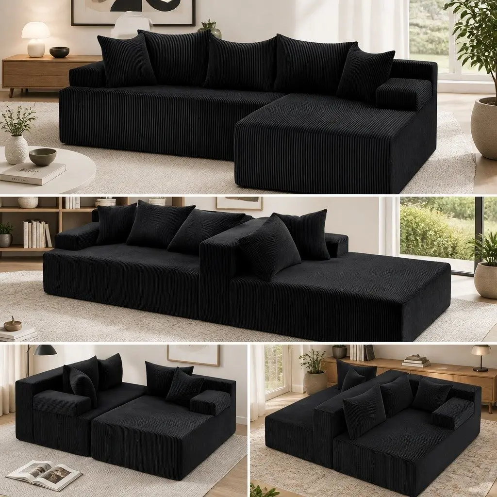 L-Shaped Modular Sectional Sofa Bed 4-Seater Convertible Couch Deep Seat Living