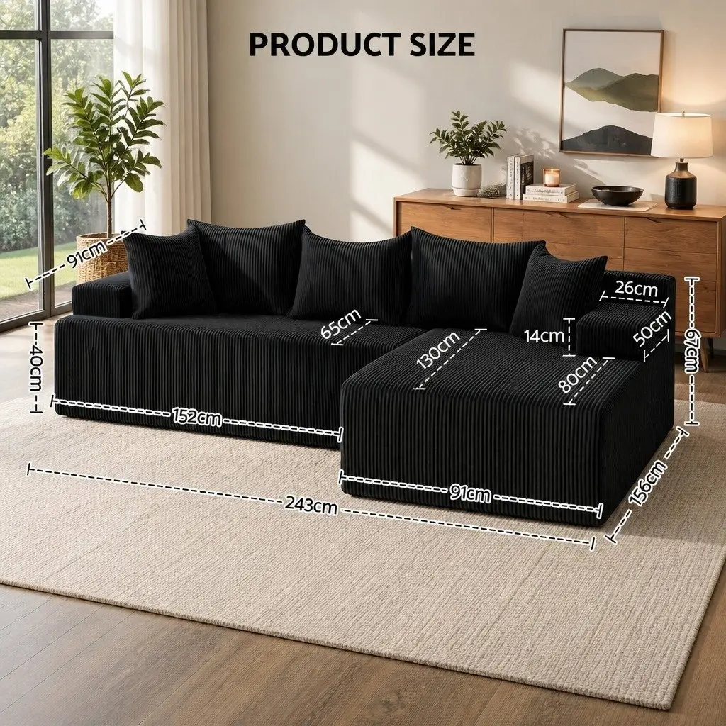 L-Shaped Modular Sectional Sofa Bed 4-Seater Convertible Couch Deep Seat Living