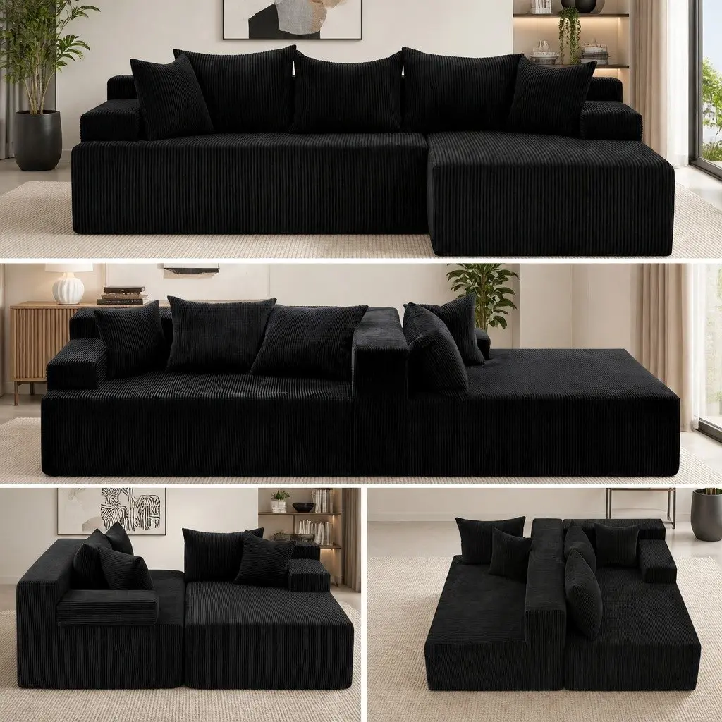 L-Shaped Modular Sectional Sofa Bed 4-Seater Convertible Couch Deep Seat Living