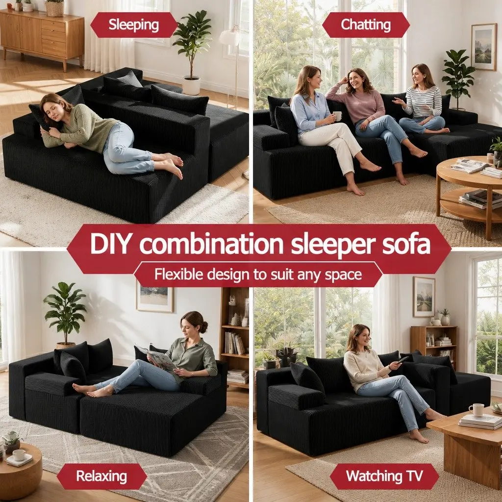 L-Shaped Modular Sectional Sofa Bed 4-Seater Convertible Couch Deep Seat Living