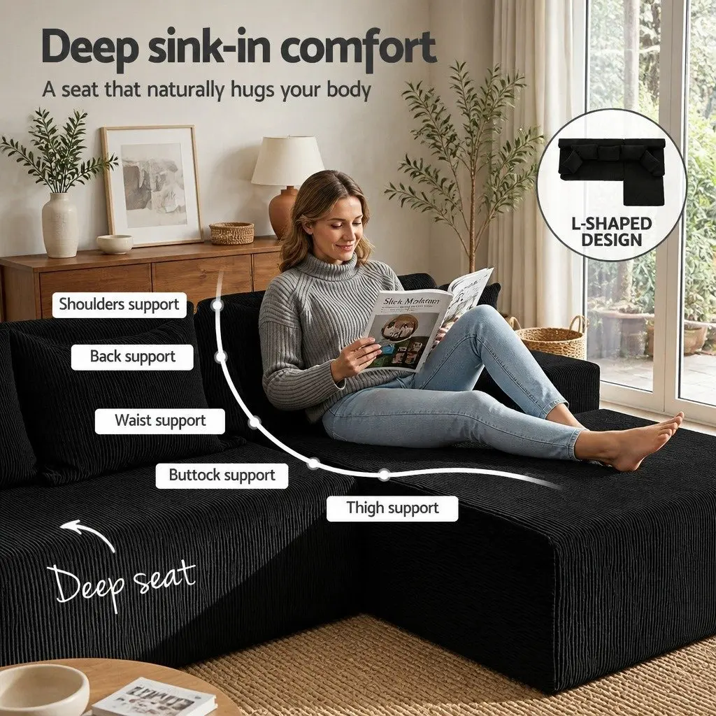 L-Shaped Modular Sectional Sofa Bed 4-Seater Convertible Couch Deep Seat Living