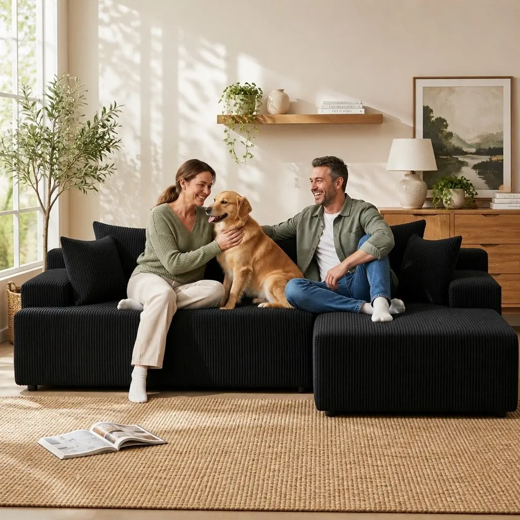 L-Shaped Modular Sectional Sofa Bed 4-Seater Convertible Couch Deep Seat Living