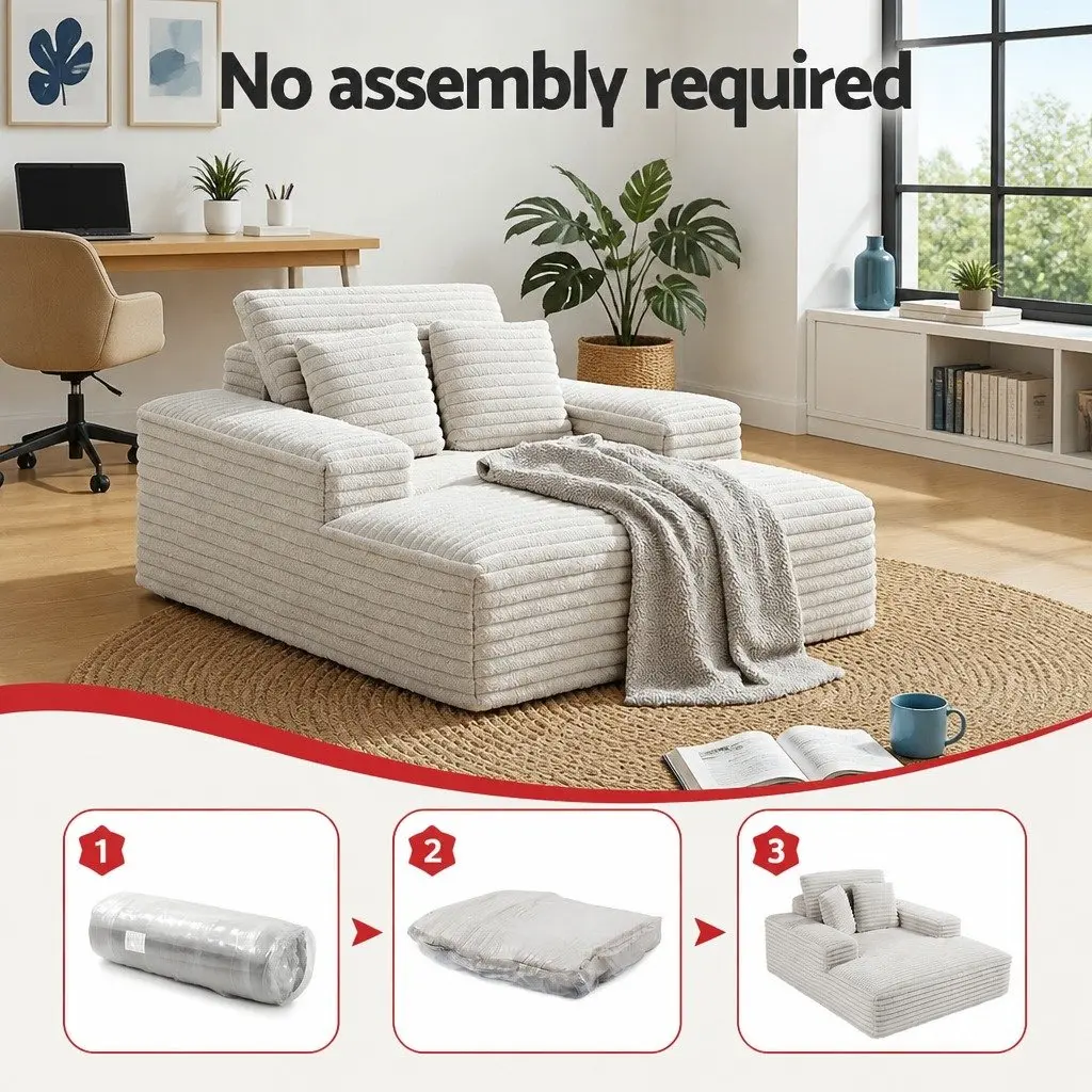 Sofa Bed Lounge Chair Recliner Couch Reading Sleeper Faux Fur Fabric Beige