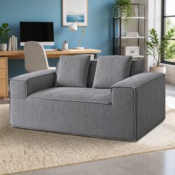 Grey Corduroy Loveseat Sofa Bed with Pocket Spring Core