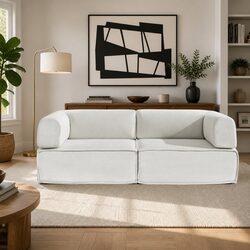 Convertible Sofa Bed - 2-Seater Beige Lounger