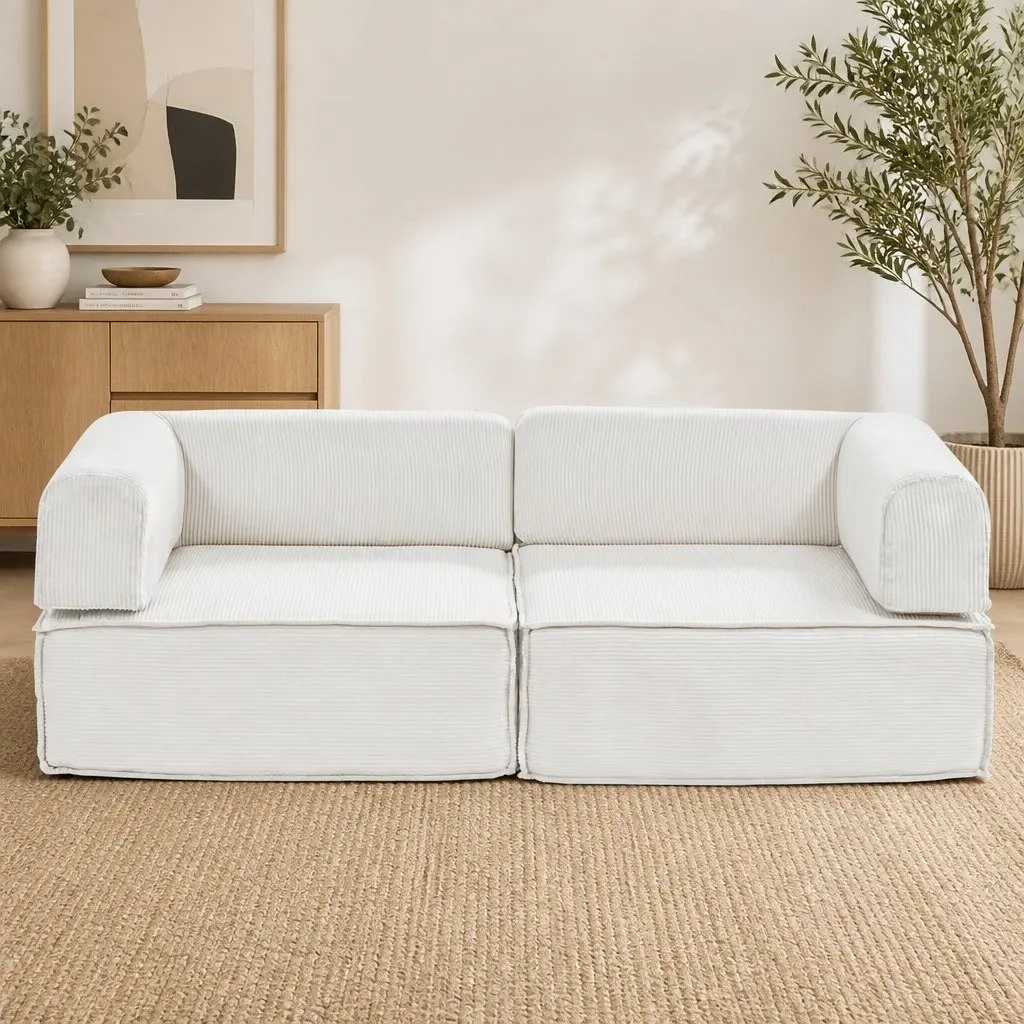 Convertible Folding Sofa Bed Beige 2-Seater Couch Sleeper Furniture Lounger