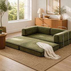 Convertible Green Sofa Bed with Steel Frame