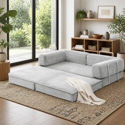 2-Seater Convertible Sofa Bed in Grey with Steel Frame