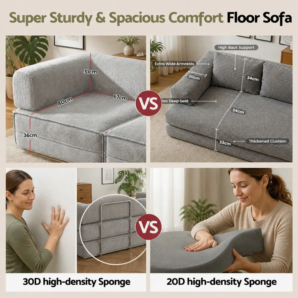Convertible Folding Sofa Bed Grey 2-Seater Sleeper Couch Steel Frame