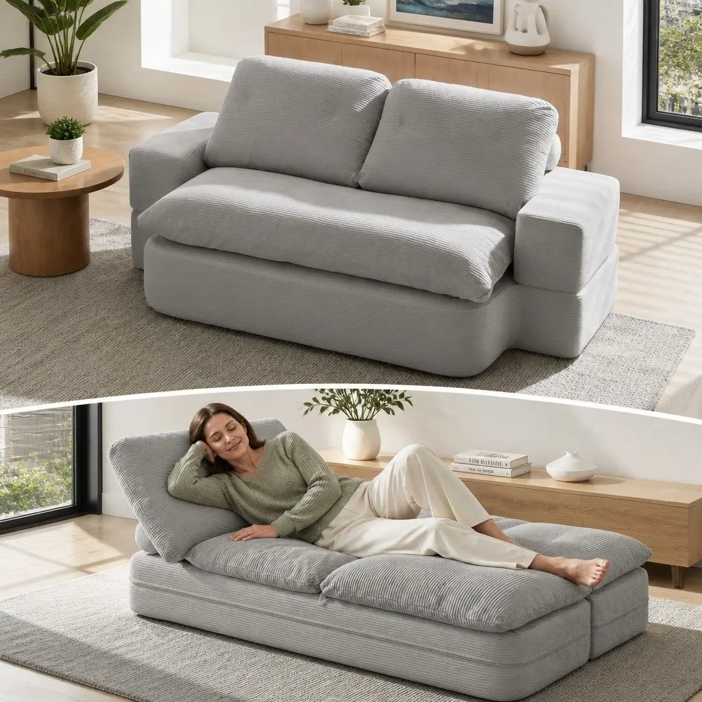 Convertible Folding Sofa Bed High-Density Foam 200cm Grey Corduroy