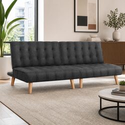 2x Single Seater Sofa Bed Reclining Couch Grey Fabric Lounge Convertible