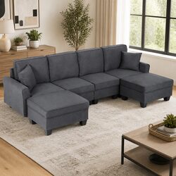 U Shaped Modular Sectional Sofa with Storage in Grey