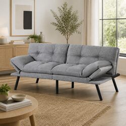 Convertible 3 Seater Sofa Bed in Grey Faux Linen
