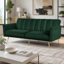Convertible 3 Seater Sofa Bed with Velvet Upholstery