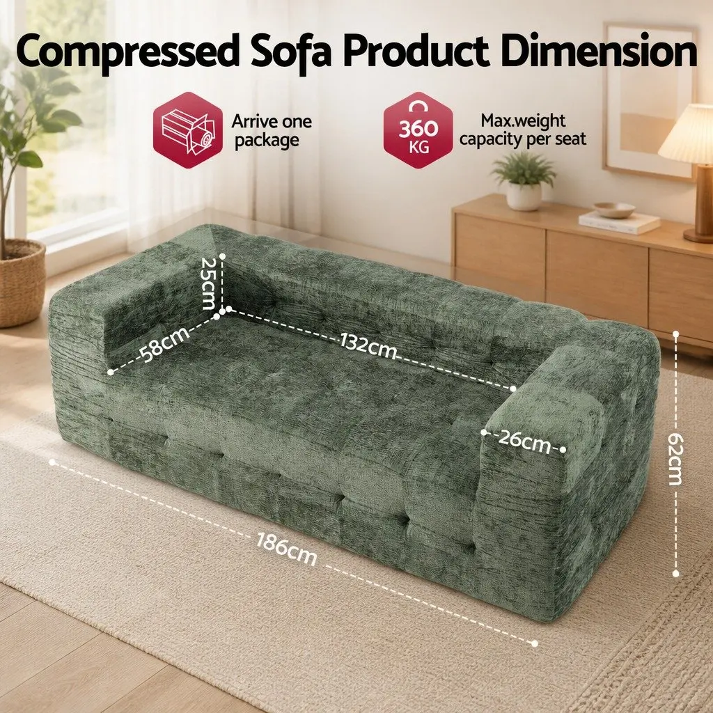 3-Seater Sofa Bed Zero Assembly Green Chenille