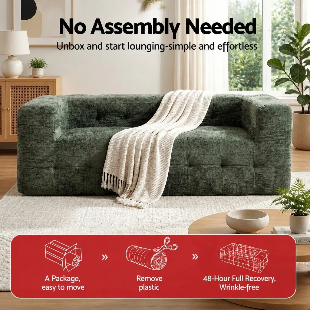 3-Seater Sofa Bed Zero Assembly Green Chenille