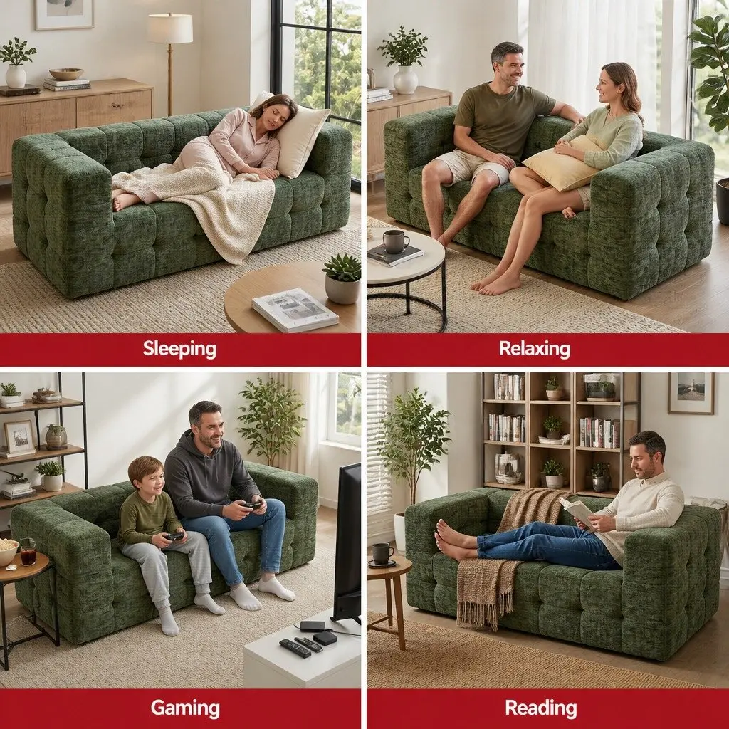 3-Seater Sofa Bed Zero Assembly Green Chenille
