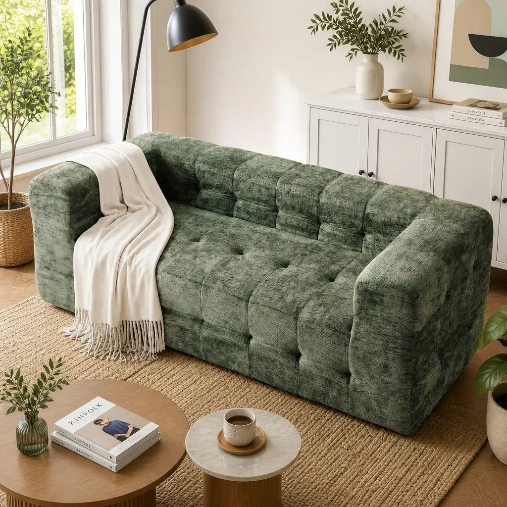 3-Seater Sofa Bed Zero Assembly Green Chenille