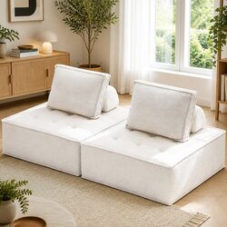 White Portable Floor Sofa Lounge Chair with Cushions