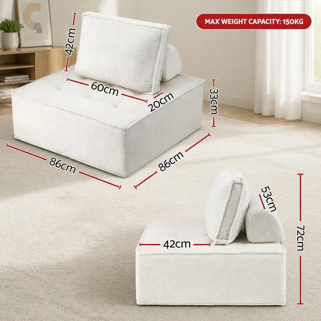 Lounge Chair Floor Sofa Portable Removable Pillow Cushion 86cm White
