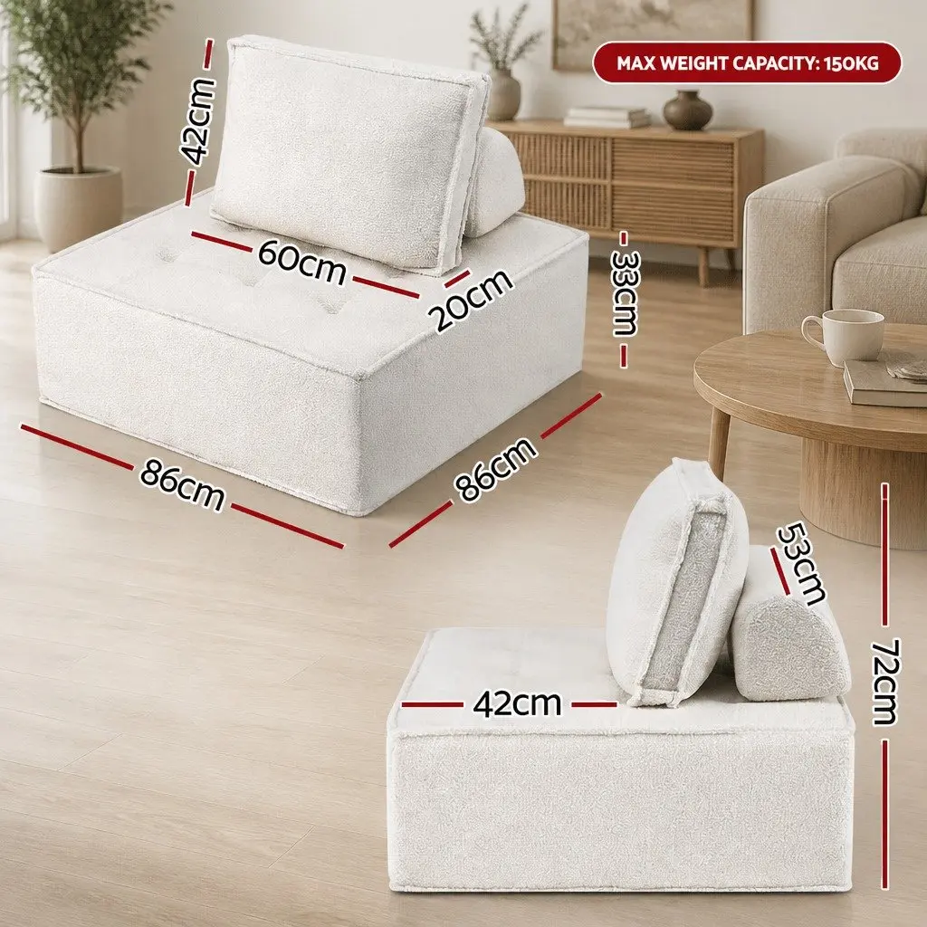 Floor Sofa Modular Cushion Lounge Chair 4 Seater White