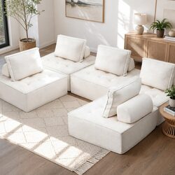 5-Seat Floor Sofa Lounge Chair with Removable Cushions