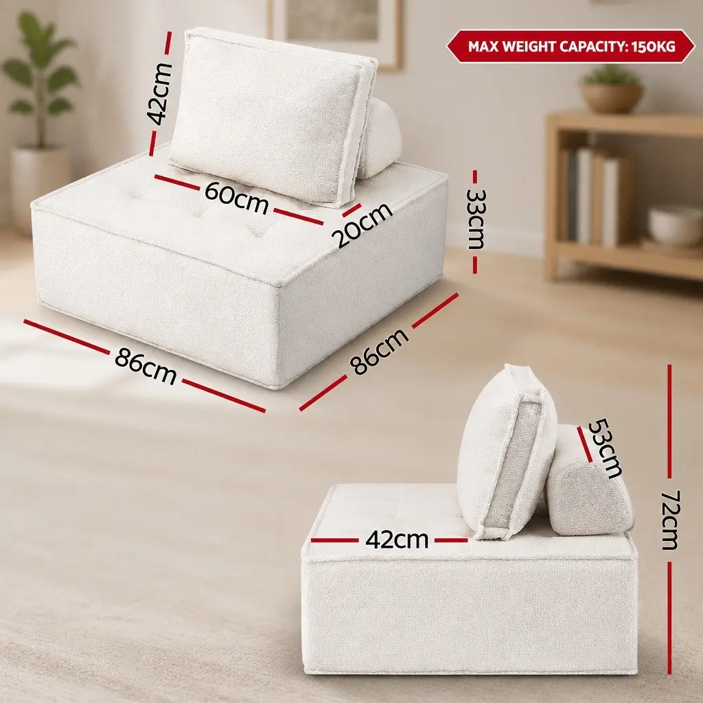 Floor Sofa Lounge Chair 5 Seater White Cushion Couch with Removable Pillow