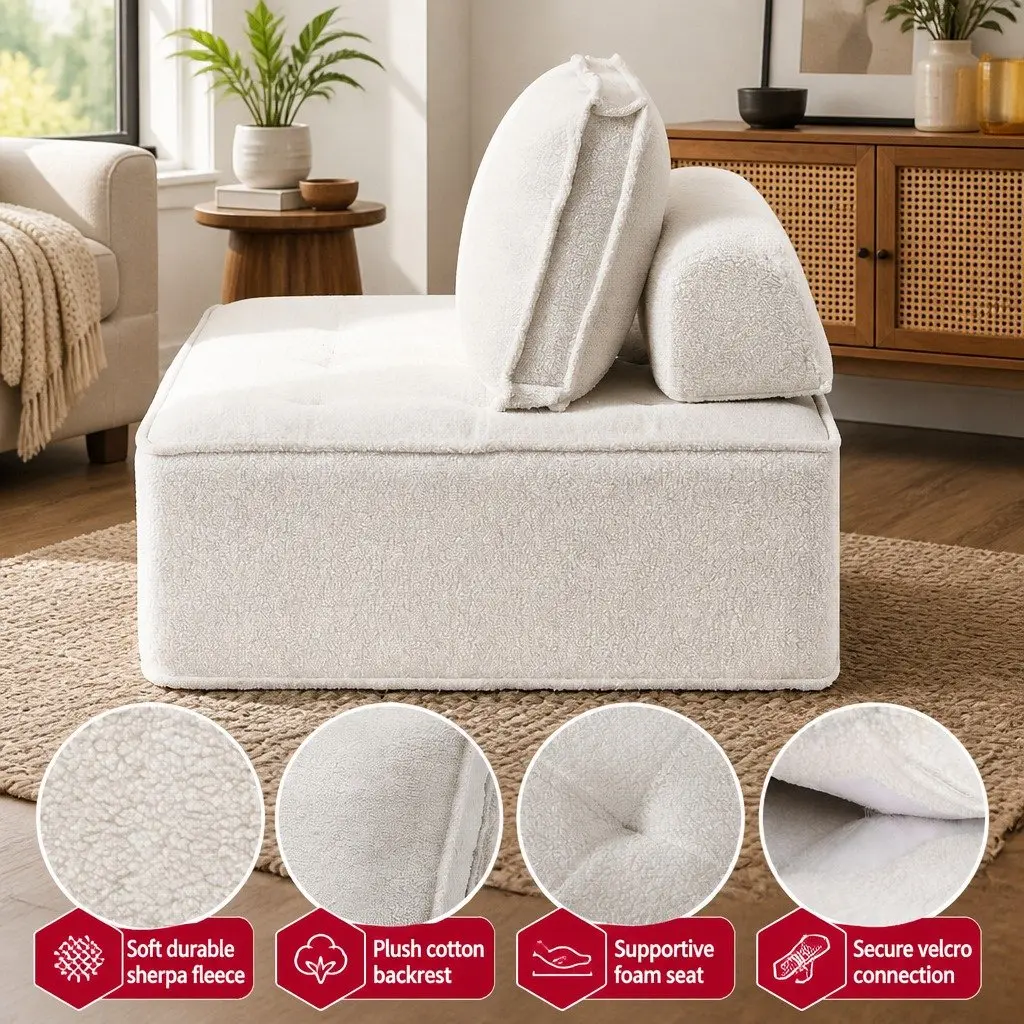 Floor Sofa Lounge Chair 5 Seater White Cushion Couch with Removable Pillow
