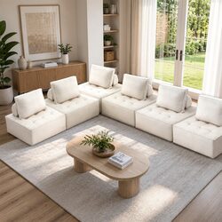 6-Seater Floor Sofa Lounge Chair in White with Cushions