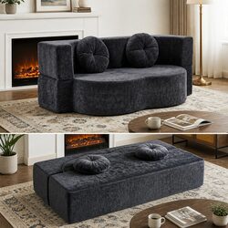 Grey 2-in-1 Sleeper Couch with Boneless Frame