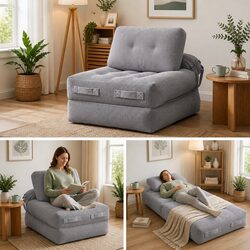 1 Seater Convertible Sofa Bed – Grey Corduroy