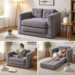 Convertible 2 Seater Sofa Bed in Grey Corduroy