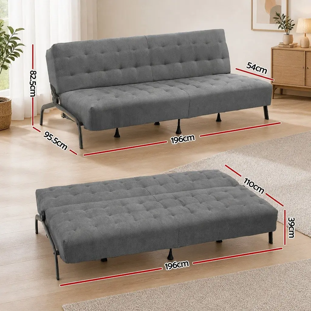 3-Seater Sofa Bed Adjustable 1.9m Dark Grey Innerspring Lounger