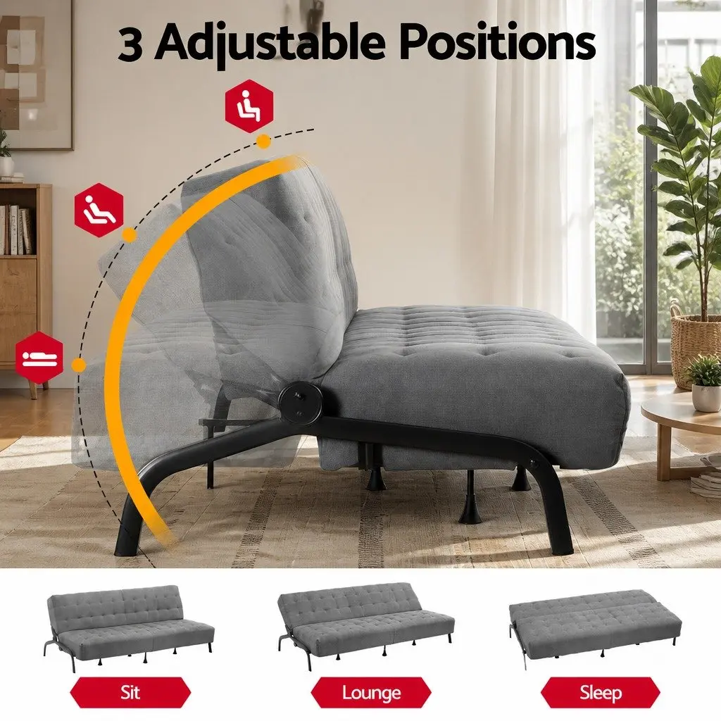 3-Seater Sofa Bed Adjustable 1.9m Dark Grey Innerspring Lounger