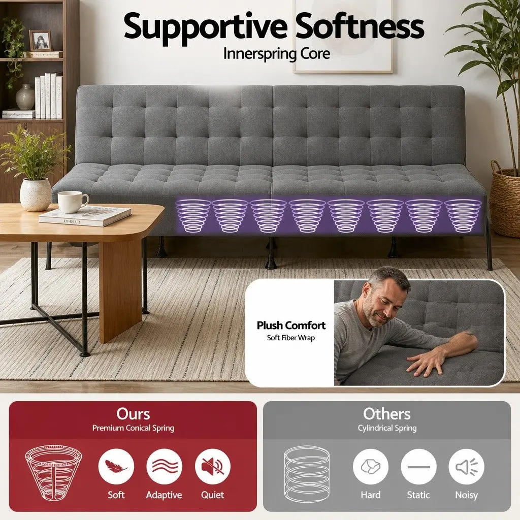 3-Seater Sofa Bed Adjustable 1.9m Dark Grey Innerspring Lounger