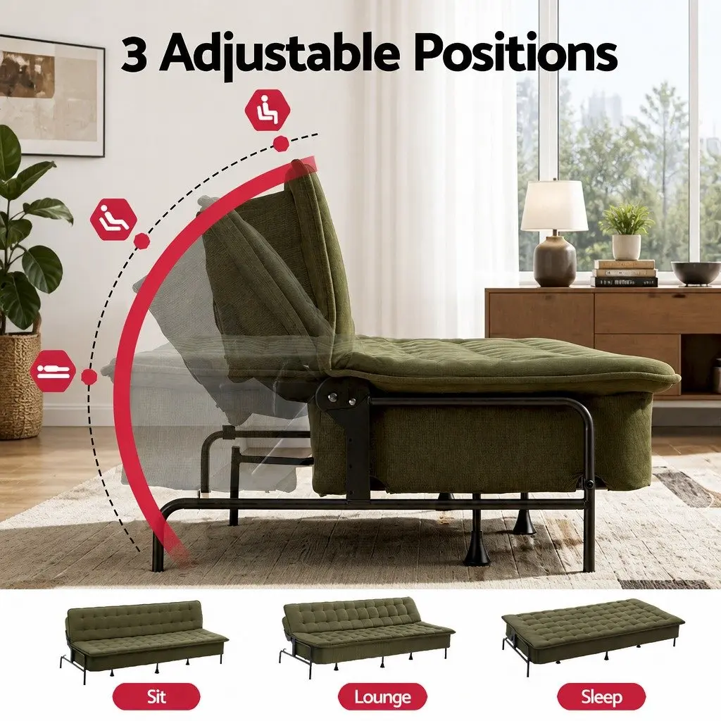 Sofa Bed Adjustable Innerspring Couch 3-Seater Olive Green